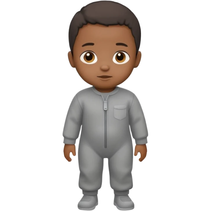 Black baby with straight face in a grey jumpsuit emoji