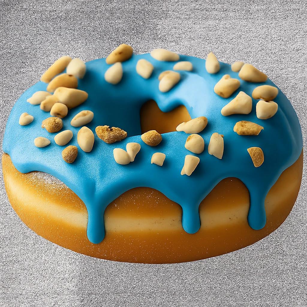 Change the glaze of the donut to a vibrant blue color, keep the donut realistic with soft lighting, transparent background. emoji