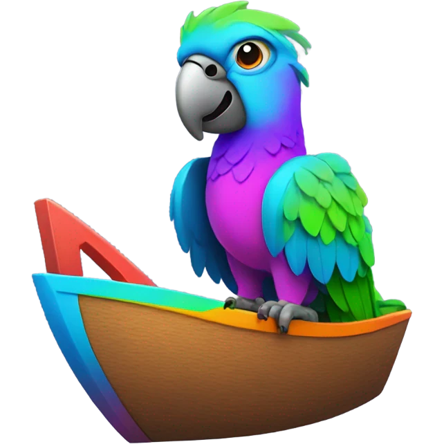 Parrot on a boat with neon colors emoji