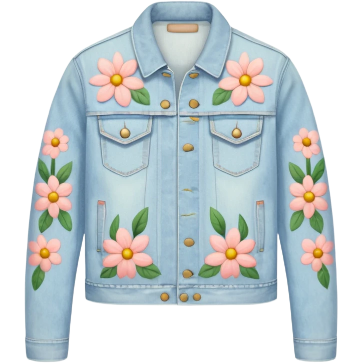 light wash denim jacket with pastel flowers painted on emoji