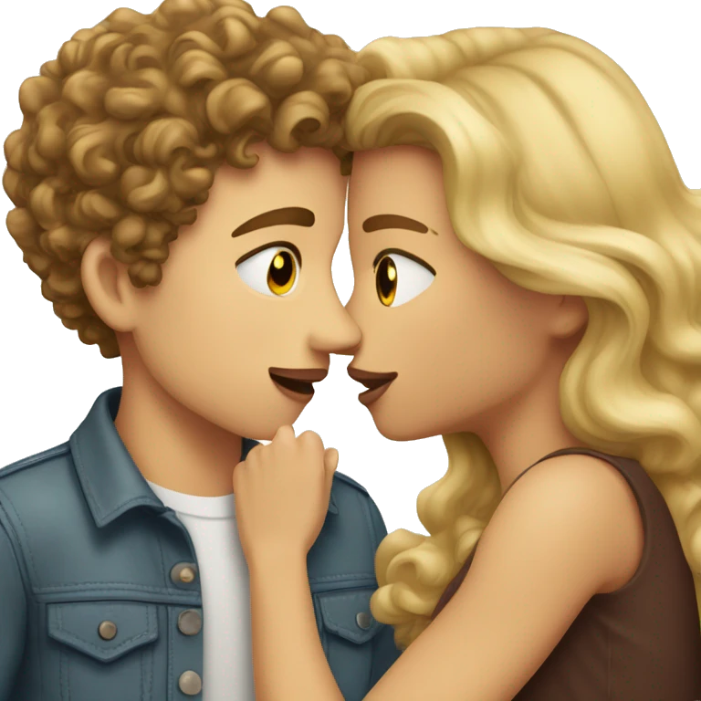 girl with blond strait hair kissing a boy with brown hair that is curly emoji