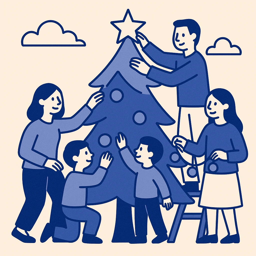 people decorating a Christmas tree emoji