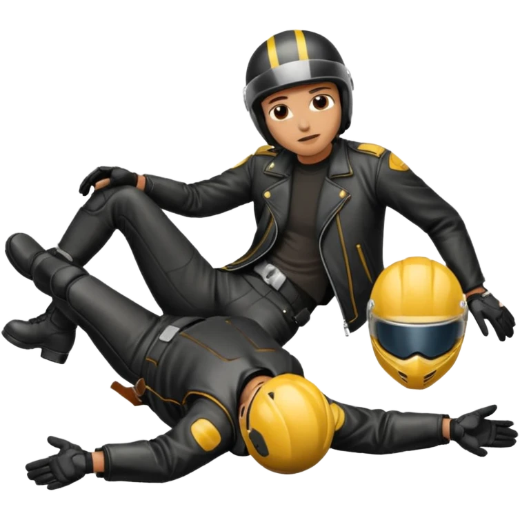 a motorcyclist lying on the ground who has just fallen emoji