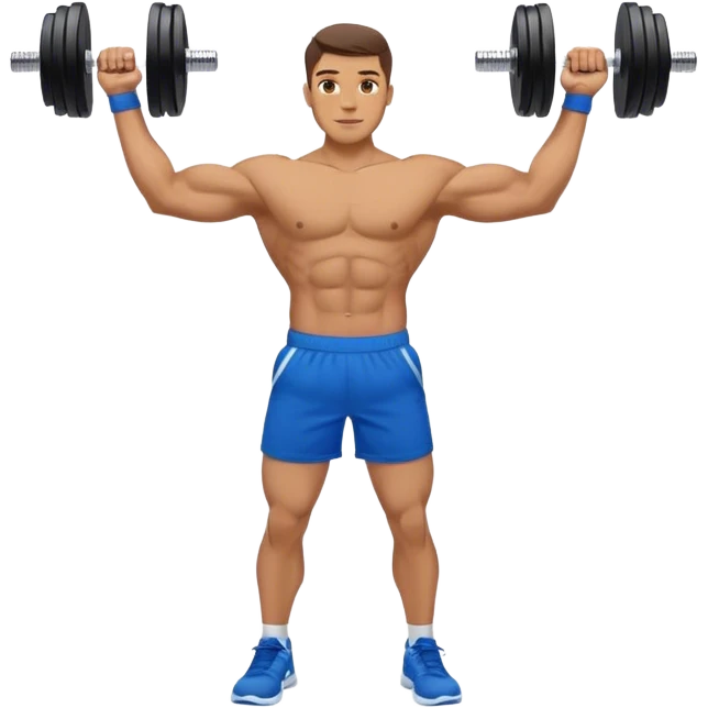 man with blue shorts doing side-lateral raise (T pose) with light dumbbells emoji