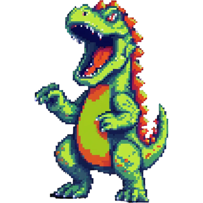 Reptar roaring in dynamic pose pixel art emoji