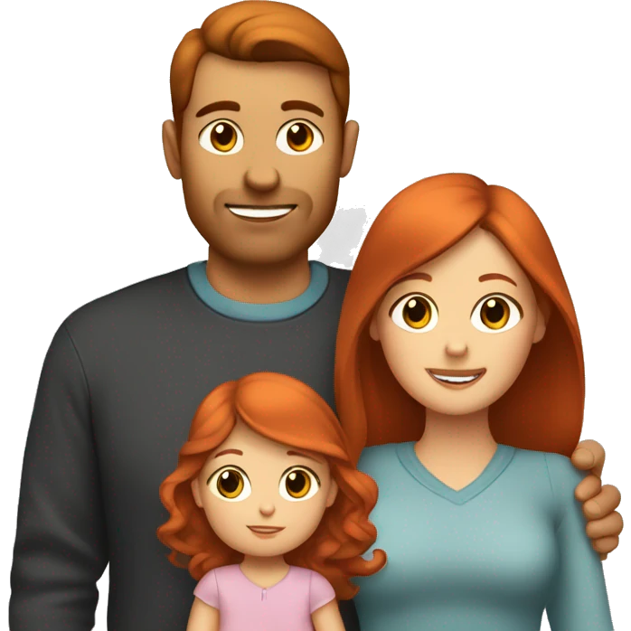 Parents with a baby girl - mom has red hair, dad has brown hair and the baby is a girl emoji