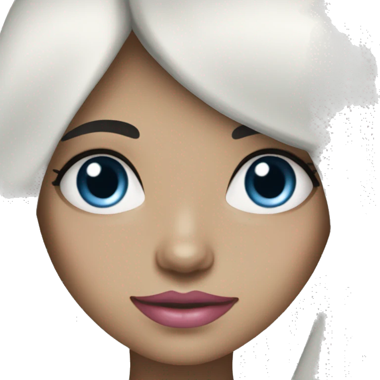 Girl with long black hair blue eyes white skin pink lips  emoji