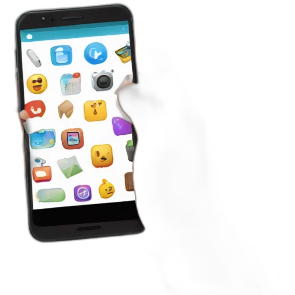 hand holding smartphone with apps emoji