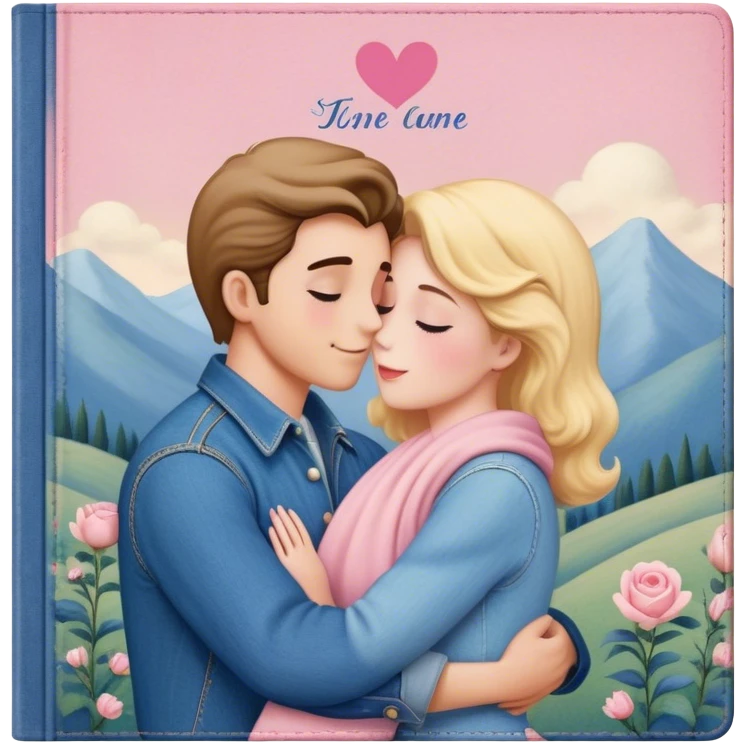an old vintage romance book with an old cover in light pink and denim blue emoji
