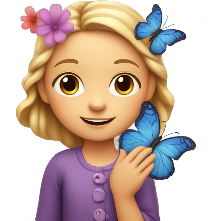 European little girl with butterfly and flowers emoji