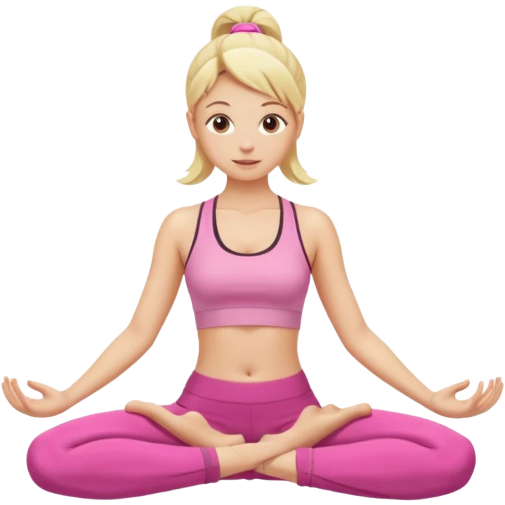 blonde girl doing yoga wearing pink emoji
