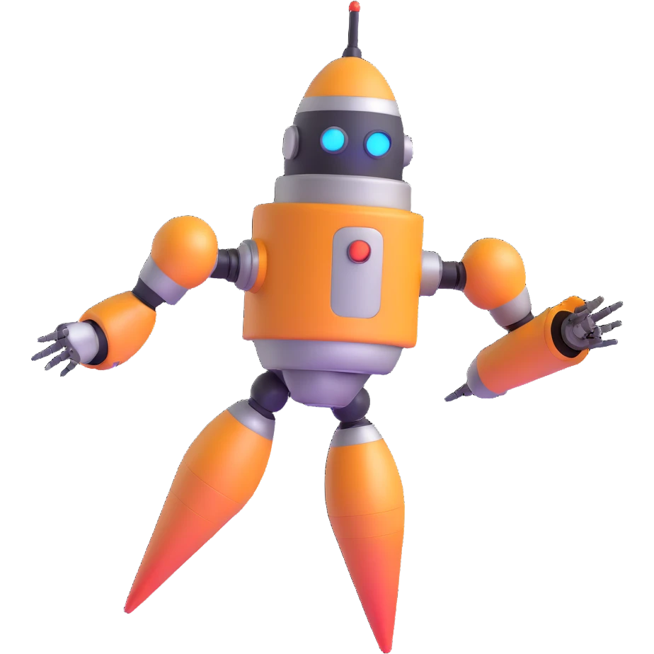 robot with rocket thrusters taking off emoji