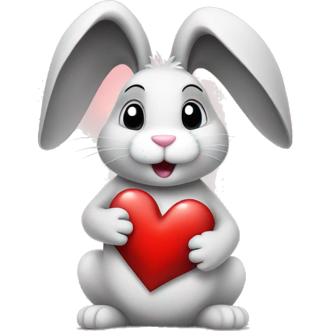 Black and white cartoon style rabbit holding a love heart emoji