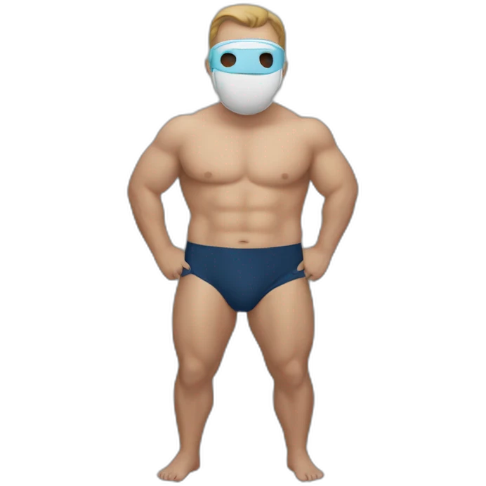 A man in speedo with a Friday the 13rh mask emoji
