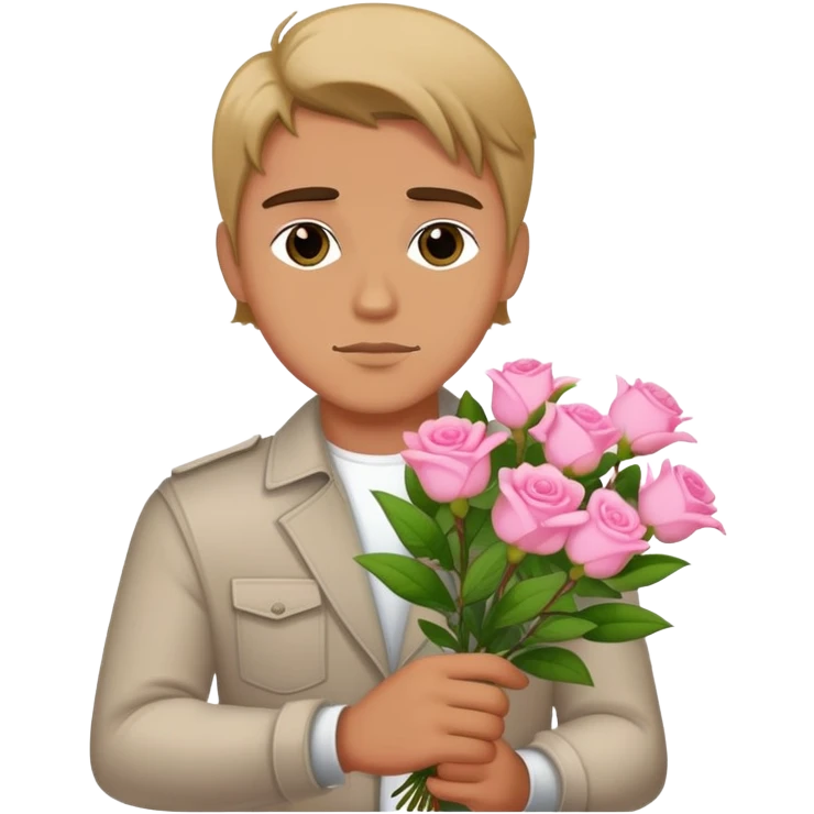 The bad boy is holding a bouquet of pink jasmine roses emoji