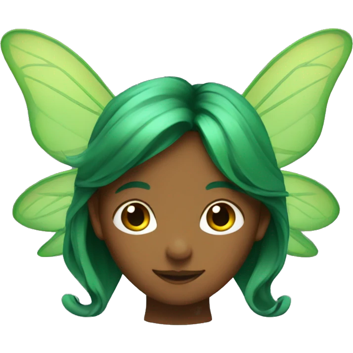 a fairy with green wings, copper long hair and brown eyes emoji