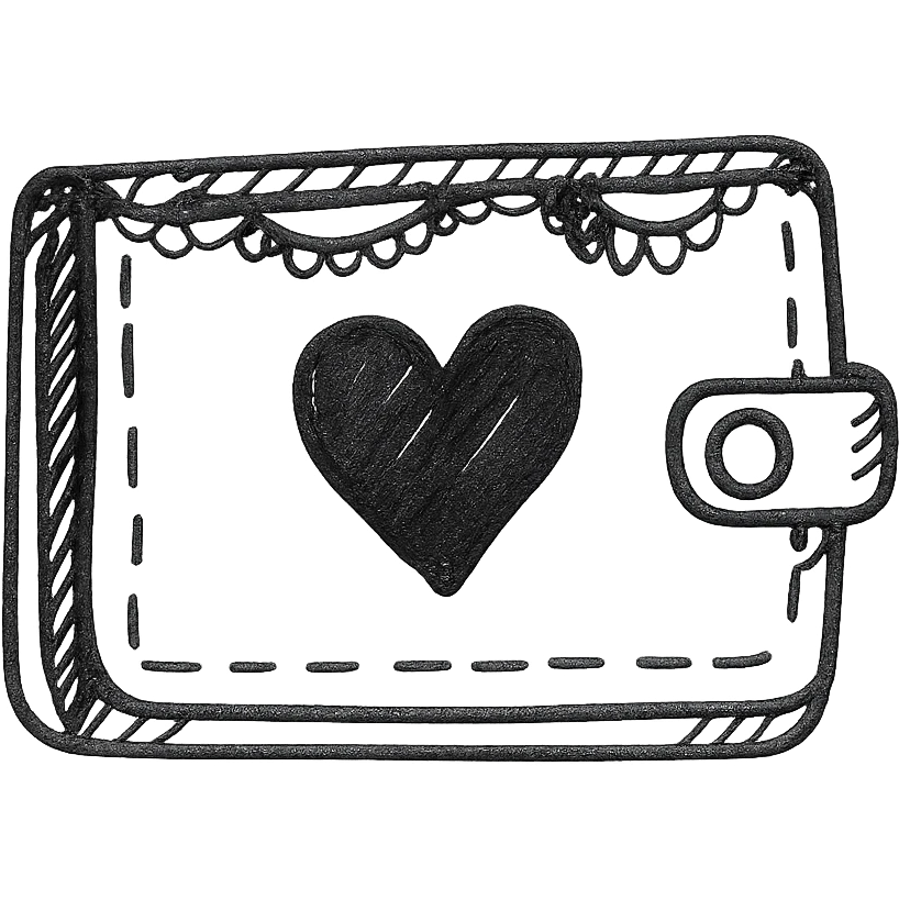 pink and black gothic wallet, sketchy, whimsical, gothic lace accents emoji