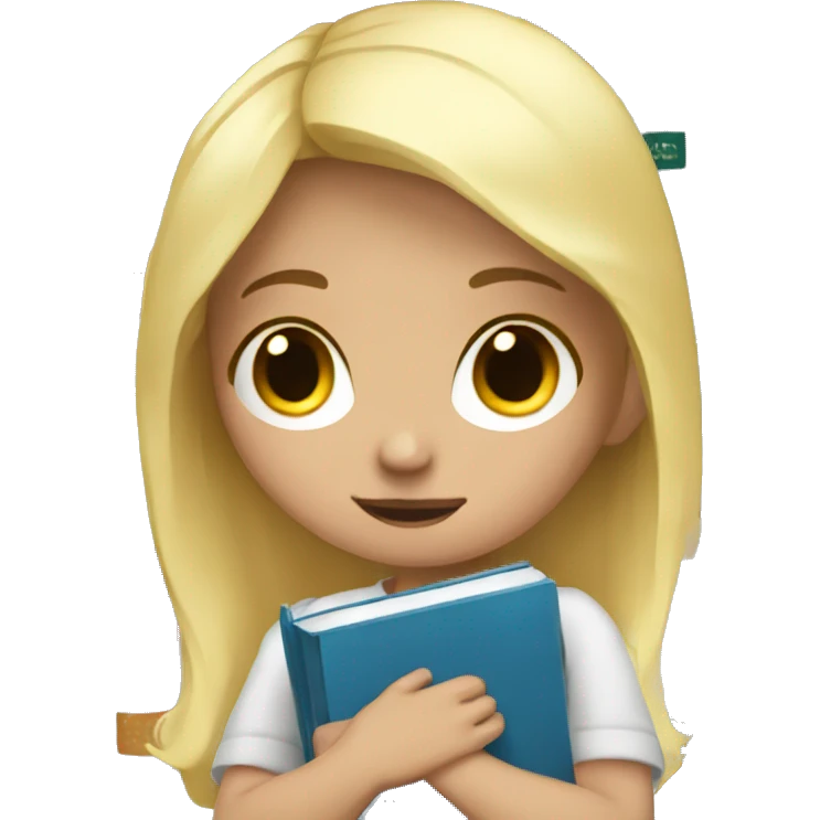 White blonde girl with her arms full of books while crying emoji