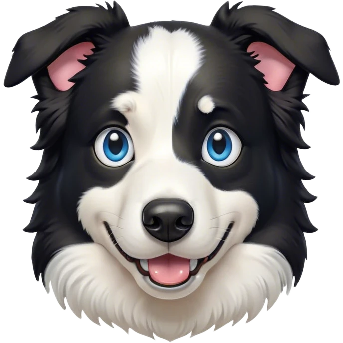 Cinematic Comical Border Collie Portrait Emoji, Head tilted dramatically with an exaggeratedly shocked or offended expression, featuring a striking black and white coat and wide, expressive blue eyes filled with exaggerated disbelief, Simplified yet hilariously expressive features, highly detailed, glowing with a slightly sassy glow, high shine, dramatic yet playful, stylized with an air of attitude, bright and endearing, soft glowing outline, capturing the essence of a sassy and over-the-top herder, so meme-worthy it feels like it could side-eye its way into internet fame instantly! emoji