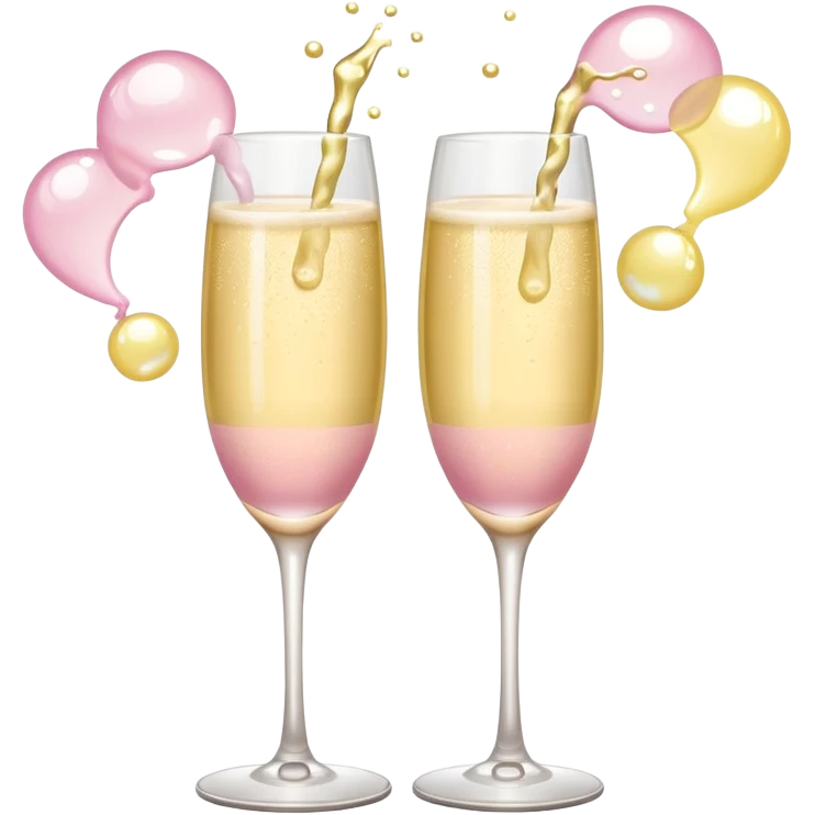 Two glasses of champagne in soft pink, beige and yellow pastel colors emoji