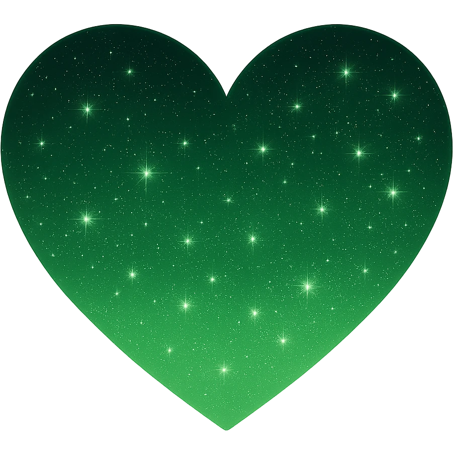 Modify the heart with a night sky gradient to a green night theme with a green gradient, more stars, and a soft glow. Remove the background entirely  emoji