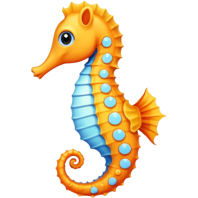 olorful cartoon-style seahorse. 🪸

It’s primarily orange with yellow and white spots along its body. The seahorse has a large blue eye, a curled tail, and a pinkish fin on its back. Its design is cute and stylized—similar to what you’d find in children’s illustrations, stickers, or emoji-like art emoji