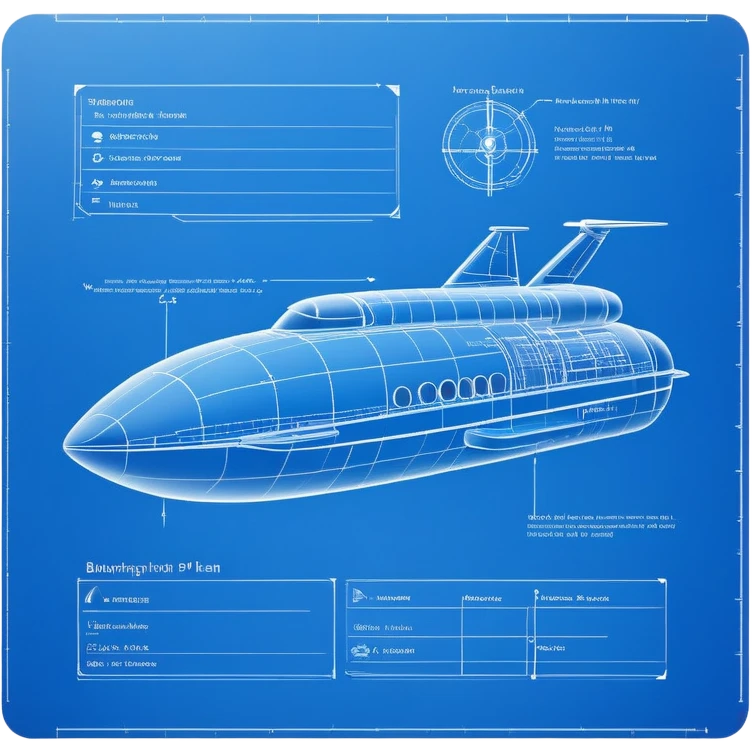 blue blueprint plan with white lines, side view emoji