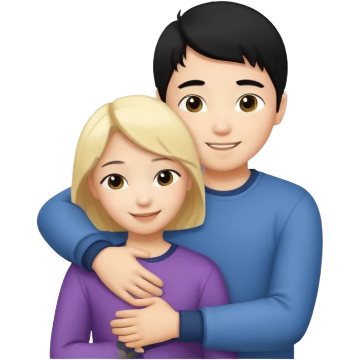 asian boy with black hair and blonde girl hugging emoji