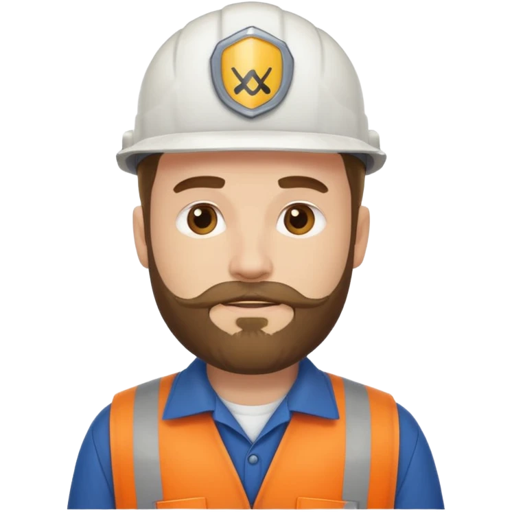 white men with beard wear worker's uniform emoji