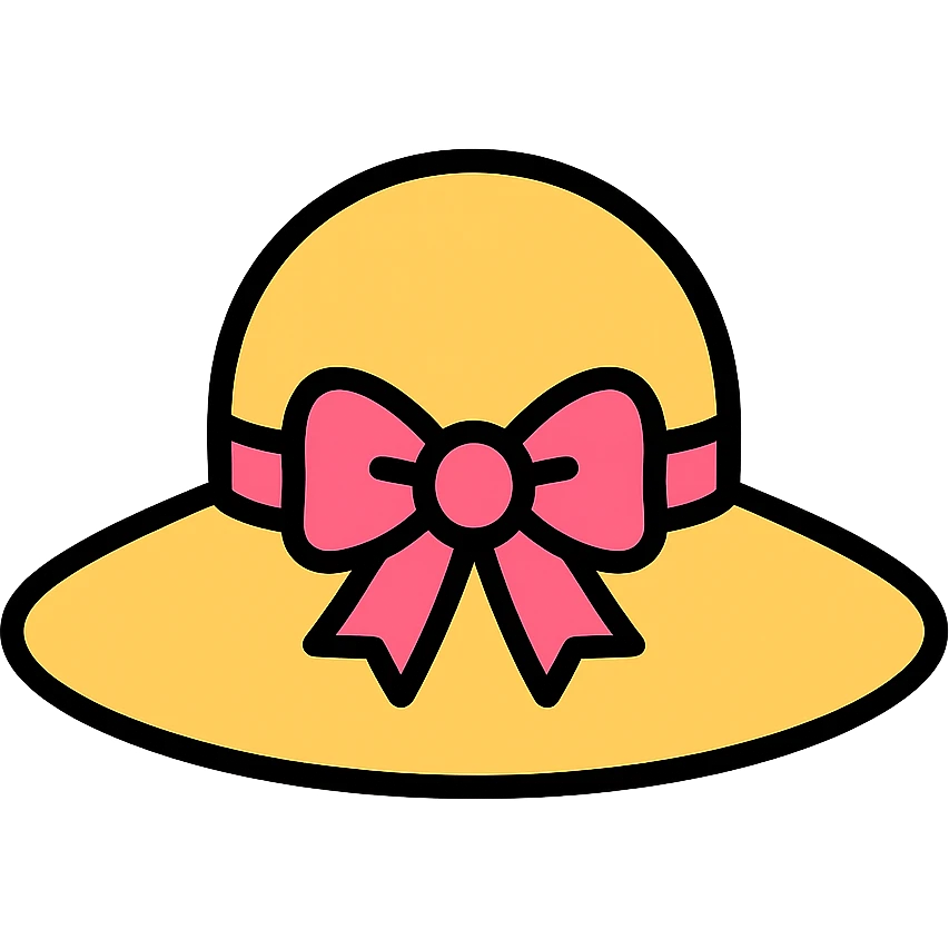 lady's hat with a pink bow icon in lineal color with black outlines emoji