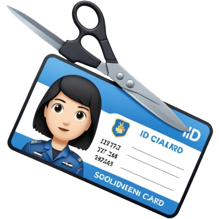 Floating black Scissors cutting in half an idf soldier ID card with a little chip in 2 parts emoji