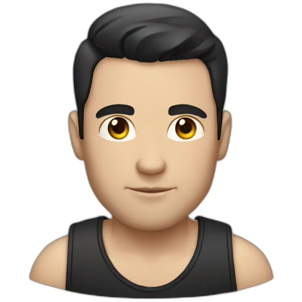 white man with short dark hair, arm tatoos emoji