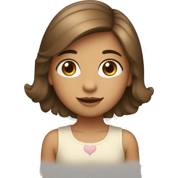Una niña con pelo marrón claro con un corazón blanco emoji