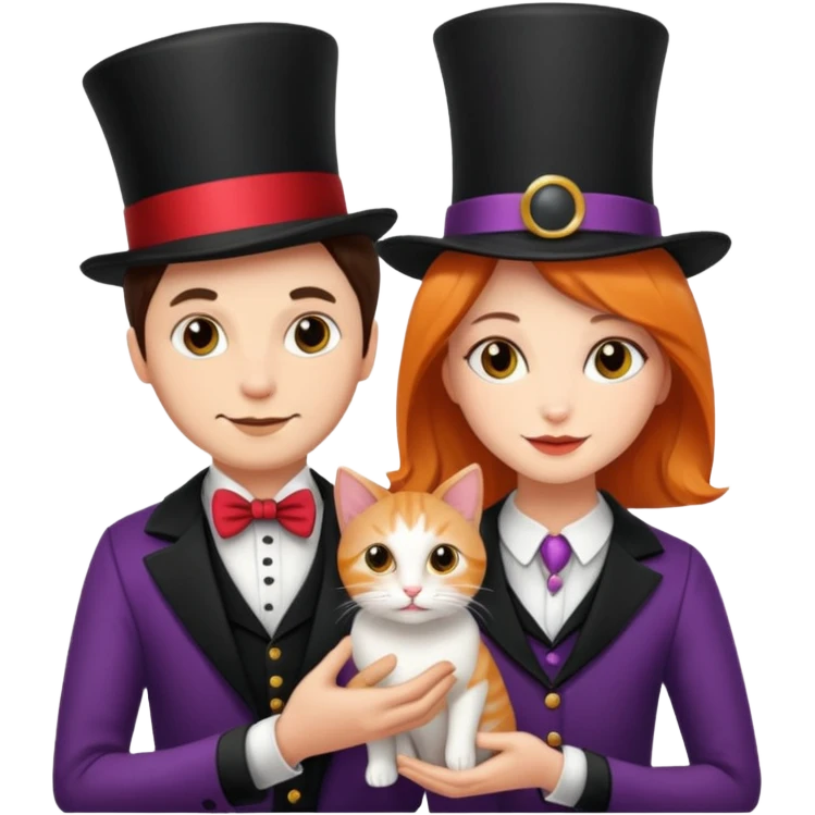 magician couple and their pet cat emoji