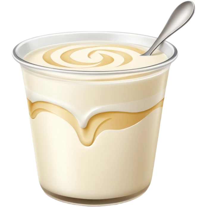 simple open cup of plant-based yogurt, smooth white surface with soft swirls, lighter and silkier than dairy, cup in beige, unbranded, no spoon or fruit, soft shadows emoji