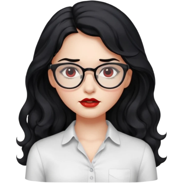 וחולצה קצרה חזה מובלט וחולצה בצבע לבן ואישוני עייים בצבע שחור, ואישוני עיננים בצבע שחורילדה עם שער שחור ארוך וגלי אבל לא יותר מידי מתולתל, אישונים שחורים, משקפיים,שפתיים אדומות ועסיסיות אבל לא יותר מידי,עם,לחיים עם הרבה סומק emoji