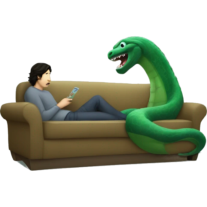 Adam driver in couch with Loch Ness monster watching a movie  emoji