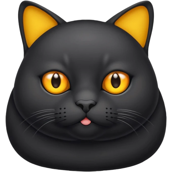 Un gato negro gordito con los ojos de color amarillos sentado emoji