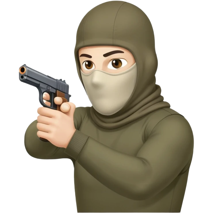 guy in a balaclava shooting a pistol with bullet firing emoji