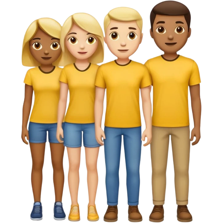 emoji cuatro personas cuerpo completo hombres y mujeres con camisa amarilla emoji