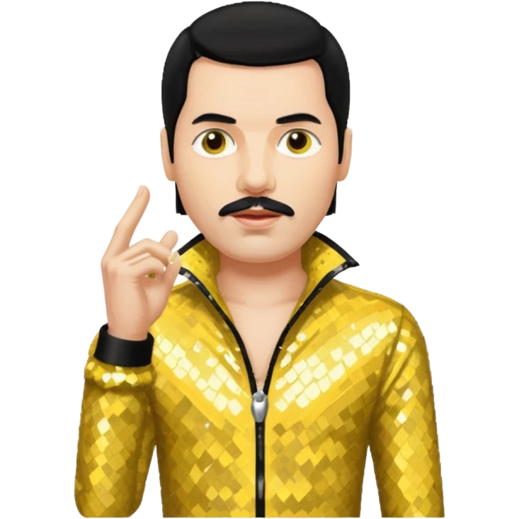 Freddie Mercury with black hair, yellow sequin outfit emoji