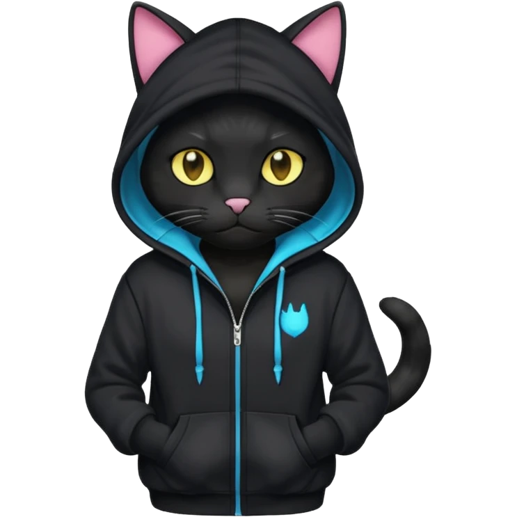 Black cat wearing a hoodie fursona (full body) emoji