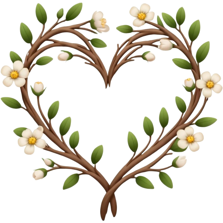 Natural cottage core aesthetic minimal flower branches in a twisty heart shape emoji