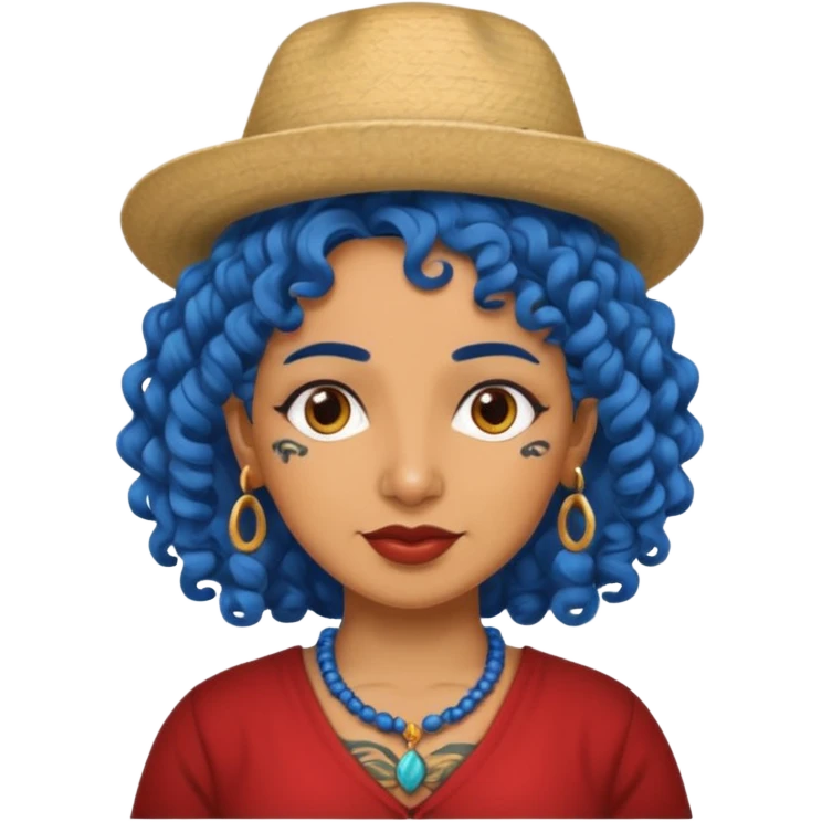 blue curly with tatoo with brest haired Kerala aunty with hat emoji