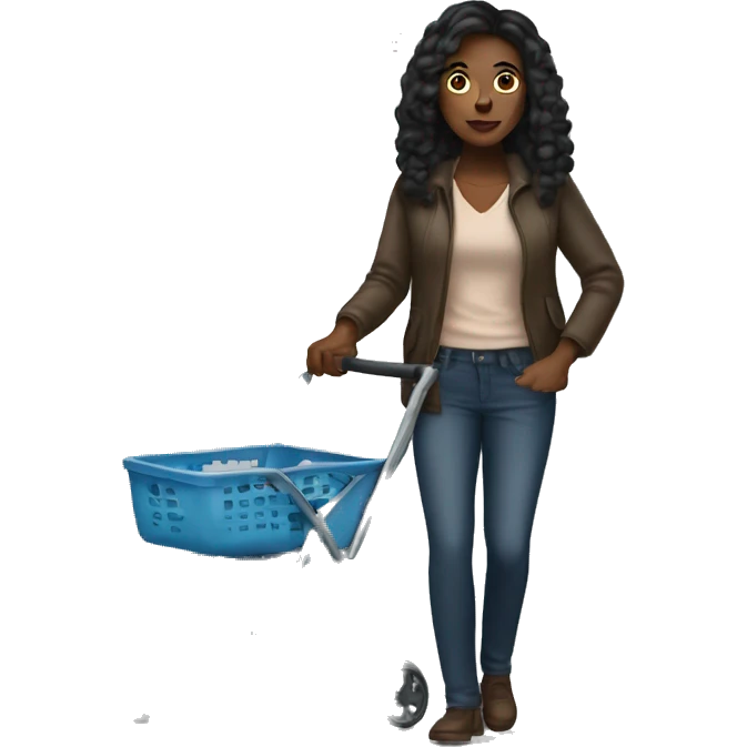Dark haired black woman with walker emoji