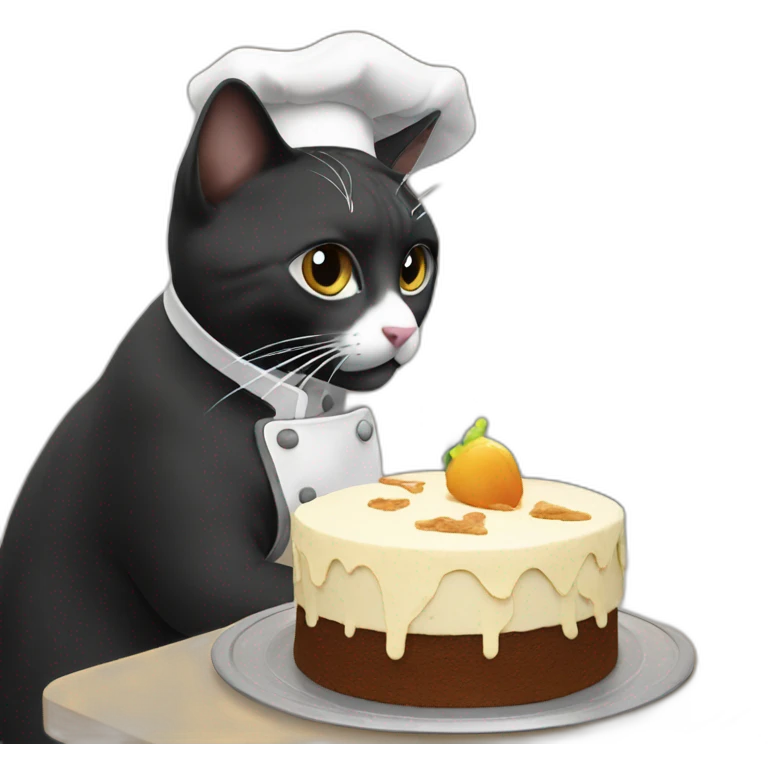 cat black and white cooking cake emoji