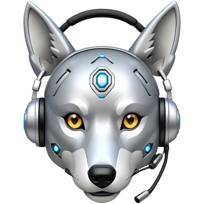 robotic wolf with digital eyes and circuit patterns wearing coach headset with football icon emoji