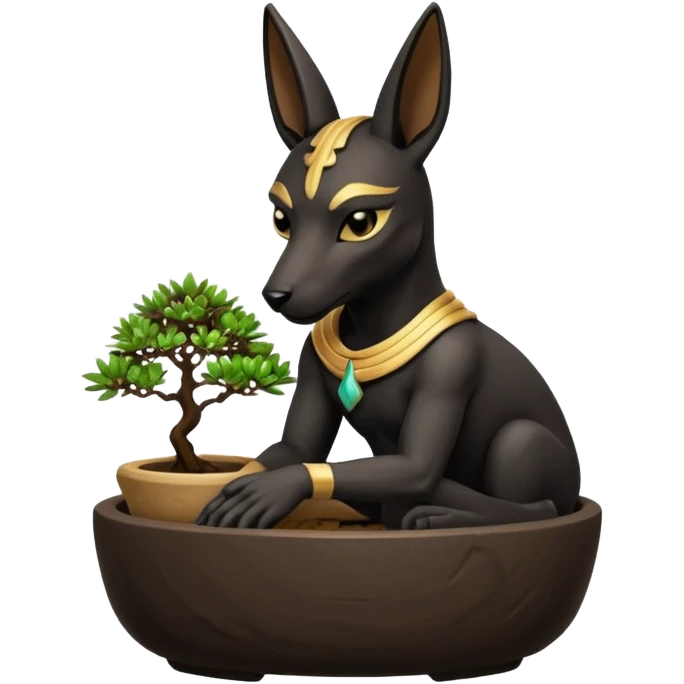  Comforting black fur Anubis tiny mudman cracked surface bonsai pot  emoji