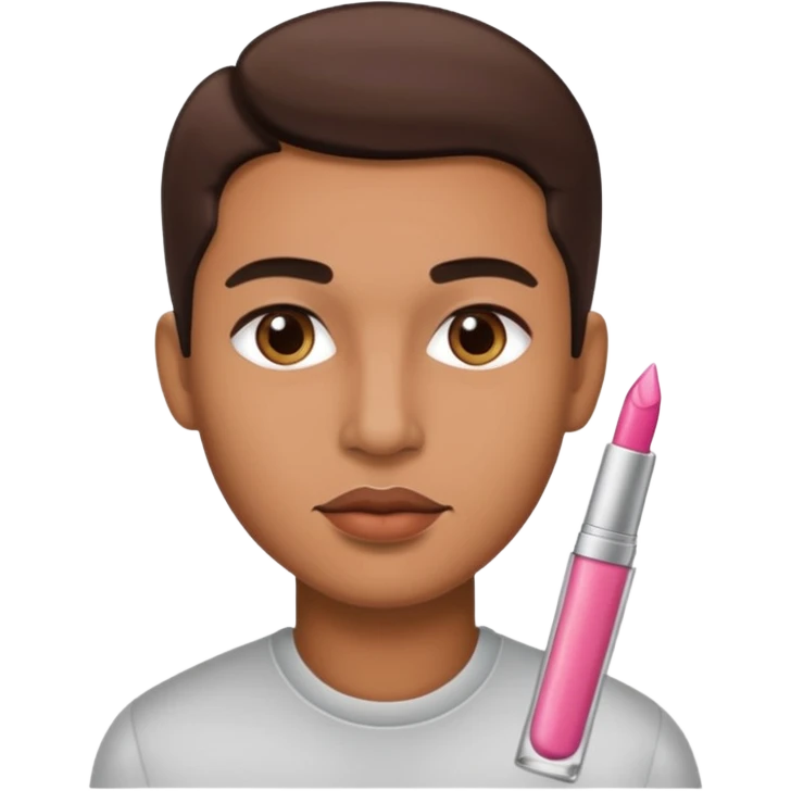 Man with lip gloss on and makeup emoji