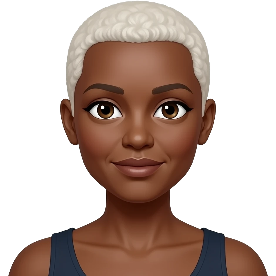 Platinum Blonde hair color black woman very short hair cut style to the scalp shorter and middle age but attractiveemoji emoji